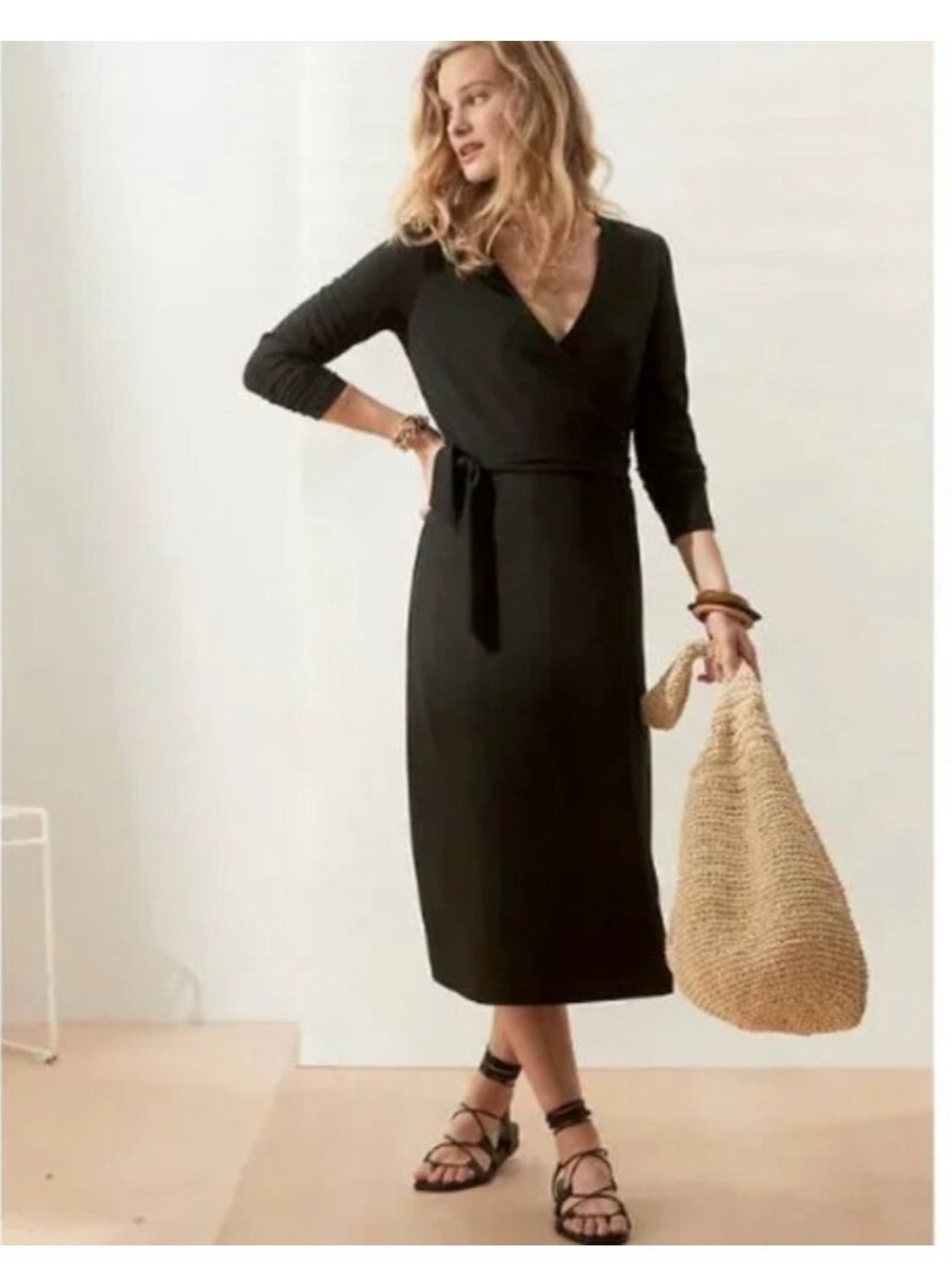 Banana Republic Black Wrap Midi Dress